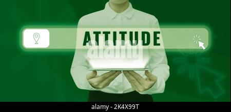 Conceptual display Attitude. Word Written on settled way of thinking or feeling about something Personality Stock Photo