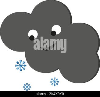 Snowing cloud, illustration, vector on a white background. Stock Vector