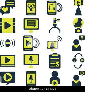 Podcast and blogging, illustration, vector on a white background. Stock Vector