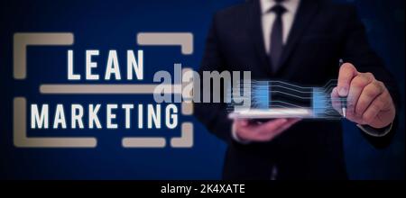 Text caption presenting Lean Marketing. Word Written on in charge of testing retailing strategy and spot which works expertly Stock Photo