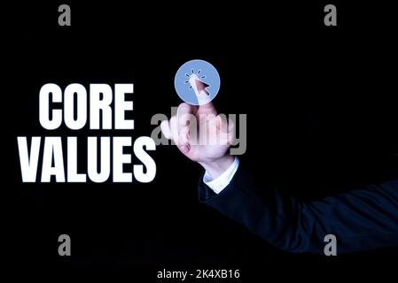 Inspiration showing sign Core Values. Word for principles which guide and determine what is wrong and right Stock Photo