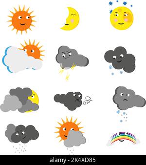 Weather icon set, illustration, vector on a white background. Stock Vector