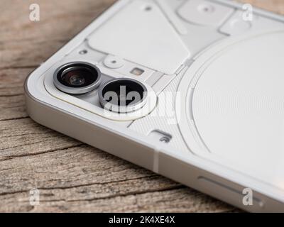Galati, Romania - October, 04 2022: Nothing launch their first smartphone Nothing Phone 1 5G with dual 50 megapixel island camera Stock Photo