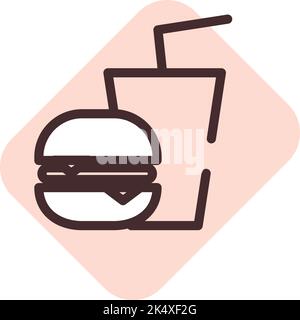 Fast food addiction, illustration, vector on a white background. Stock Vector