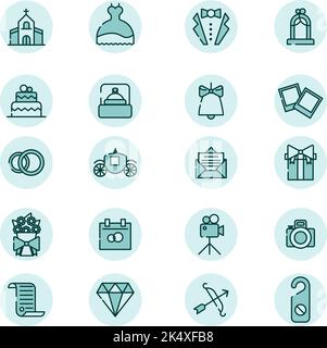 Wedding icon set, illustration, vector on a white background. Stock Vector