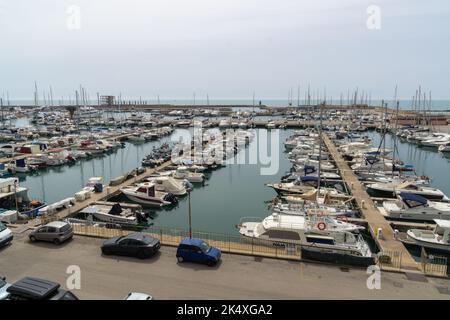 NETTUNO, ROME, ITALY - July 18, 2022: View of the modern port of Nettuno a city about 51 kilometres (32 mi) south of Rome. Stock Photo