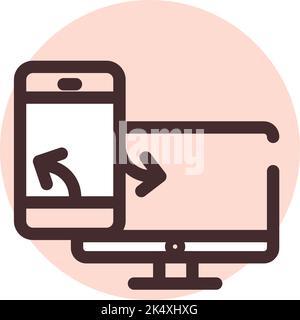Computer and phone screen share, illustration, vector on a white background. Stock Vector