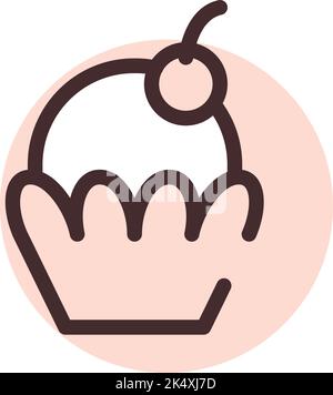 Muffin with cherry on top, illustration, vector on a white background. Stock Vector