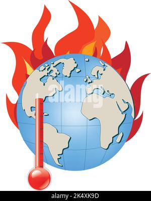 World globe with fire flames. Global warming climate change concept. Stock Vector