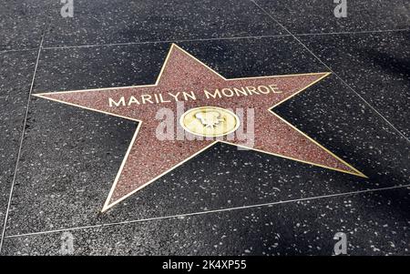 The famous star of Marilyn Monroe embedded in the terrazzo flooring of the Hollywood Boulevard Walk of Fame. Stock Photo