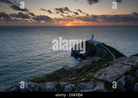 South Stack Lighthouse on Holy Island off the North west of Wales Taken at Sunset Stock Photo