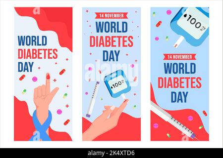 flat world diabetes day vertical banner set Stock Vector
