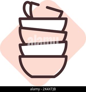 Clay dishes, illustration, vector on a white background. Stock Vector