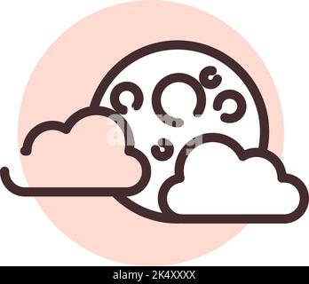 Moon with clouds, illustration, vector on a white background. Stock Vector