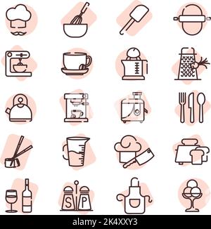 Kitchen Appliances Icons White On Black Flat Design Set Big Stock ...