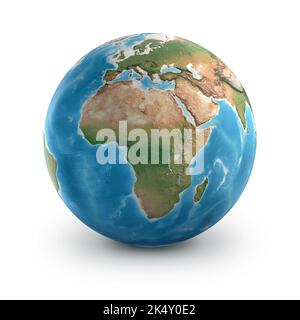 Physical earth globe, highly detailed, focused on Africa, Middle East and Europe. Planet Earth, isolated on white - elements furnished by NASA Stock Photo