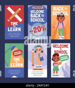 cartoon back school banners collection vector design illustration Stock Vector