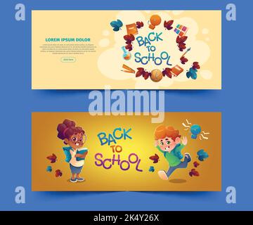 cartoon back school horizontal banners set vector design illustration Stock Vector