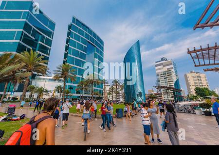 Larcomar is an exclusive shopping center located in the district of Miraflores in Lima Peru Stock Photo