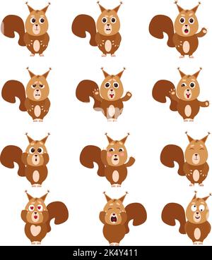 Squirrel icon set, illustration, vector on a white background. Stock Vector