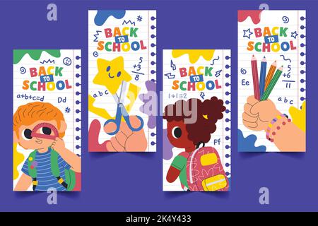 cartoon back school banners collection vector design illustration Stock Vector
