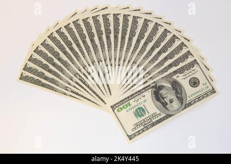 Money fan. US dollar banknotes. American one hundred dollar bills. Concept of banking business and financial investment money Stock Photo