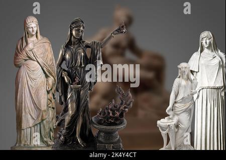 Depiction of authentic statues of ancient Rome by Vesta Goddess of the home and home Stock Photo