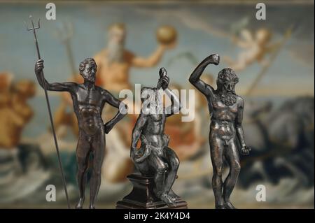 Depiction of authentic statues of ancient Rome Neptune God of the sea and earthquakes Stock Photo