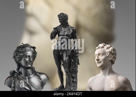Depiction of authentic statues of ancient Rome of Bacchus the god of wine and festivities. Stock Photo