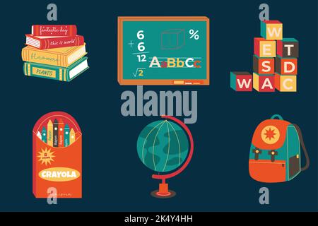 flat back school elements collection vector design illustration Stock Vector