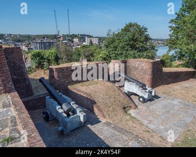 Artillery emplacement in Fort Amherst, located above the River Medway in Chatham, Kent , UK. Stock Photo