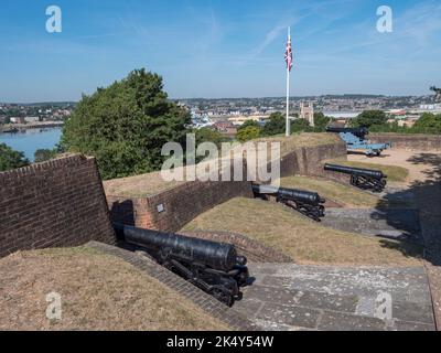 Artillery emplacement in Fort Amherst, located above the River Medway in Chatham, Kent , UK. Stock Photo