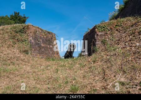 Artillery emplacement in Fort Amherst, located above the River Medway in Chatham, Kent , UK. Stock Photo