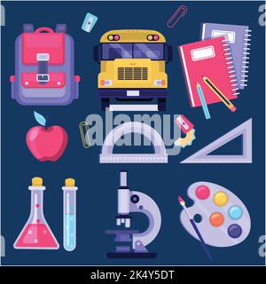 flat back school elements collection vector design illustration Stock Vector