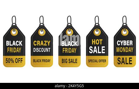 Set of labels for black friday with yellow accent Stock Vector