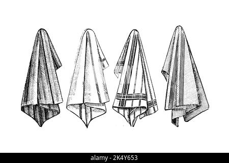 Dish Towels, cloths for drying dishes - 1910s Vintage illustration Stock Photo