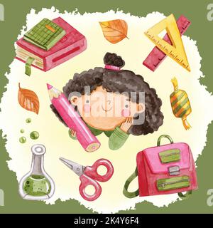 watercolor back school elements collection vector design illustration Stock Vector