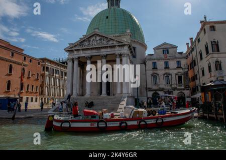 Venice Italy 27 September 2022: Home delivery by parcel boat in Venice Stock Photo
