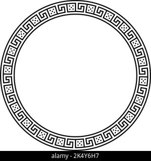 Greek ornament circle frame. Meander round pattern. Ancient Greek fret border. Geometric meandros motif. Vector Stock Vector