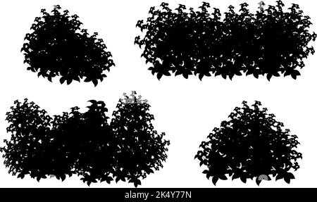 Realistic garden shrub, seasonal bush, boxwood, tree crown bush foliage.Set of ornamental black plant in the form of a hedge.For decorate of a park, a garden or a fence. Stock Vector