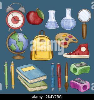 watercolor back school elements collection vector design illustration Stock Vector