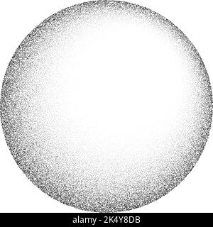 Grain circle gradient. Stippled round shape. Radial stochastic dotwork texture. Random grunge noise background. Black dots sphere. Halftone vector  Stock Vector