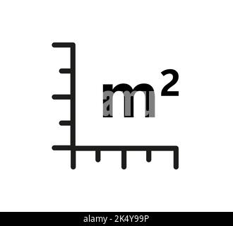 Square Meter icon. M2 sign. Flat area in square metres . Measuring land area icon. Place dimension pictogram. Vector outline illustration isolated on Stock Vector
