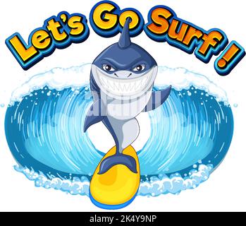 Cute shark surfing cartoon icon illustration Stock Vector Image & Art ...