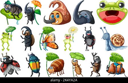 Set of various insects and amphibians cartoon illustration Stock Vector ...