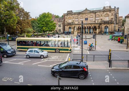 Busy road crossing at St. Leonard's Place with the in front of the York Art gallery, York, Yorkshire, England. Stock Photo