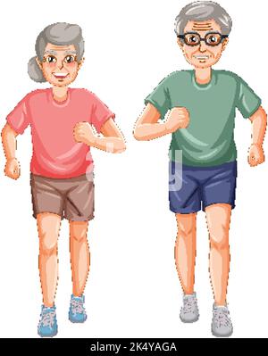 A senior couple cartoon character running illustration Stock Vector
