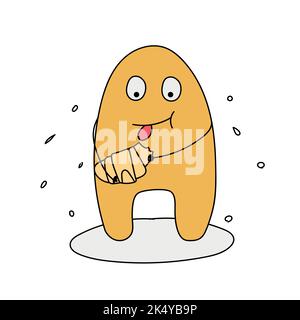 funny patty eats delicious croissant with appetite Stock Vector