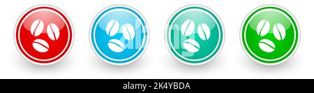 Coffee beans, cafe vector icons, colorful glossy buttons on white Stock Vector
