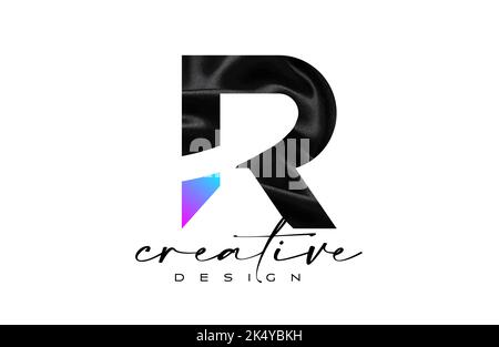 Black Silk Letter R Logo Design with Textile Material Texture and Creative Design Vector. Elegant Letter R logo made of black silk canvas Illustration Stock Vector